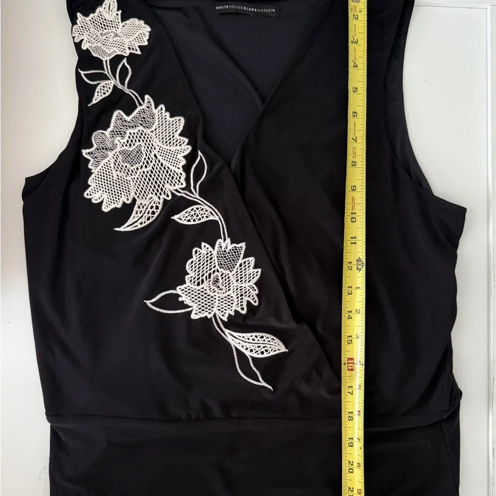 Black Sleeveless Top with White Floral Embroidery - Picture 4 of 6